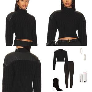 REVOLVE $181 Khloe Cable Turtleneck Sweater BLK Central Park West NWOT XS